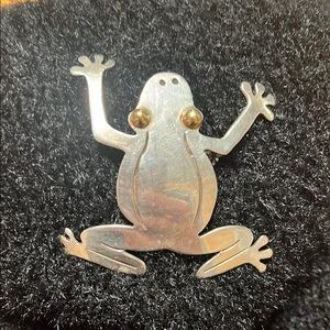 Silver Frog Brooch with Gold Accents